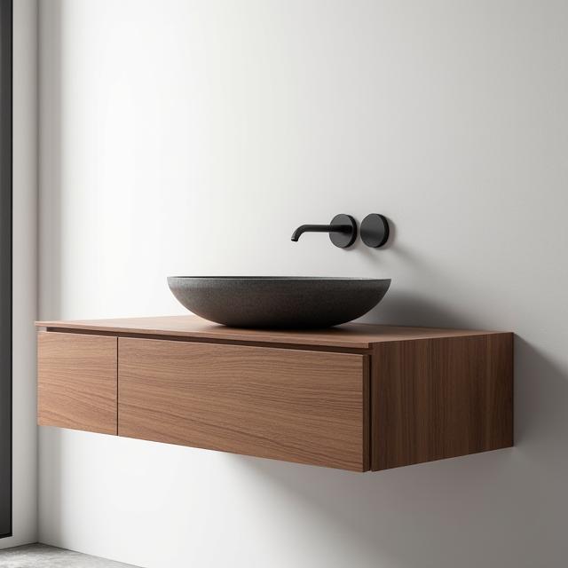 Mobile bagno sospeso in teak massello con lavabo in pietra, Firenze